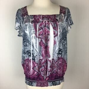 Dressbarn Black, White and Pink Print Blouse XL